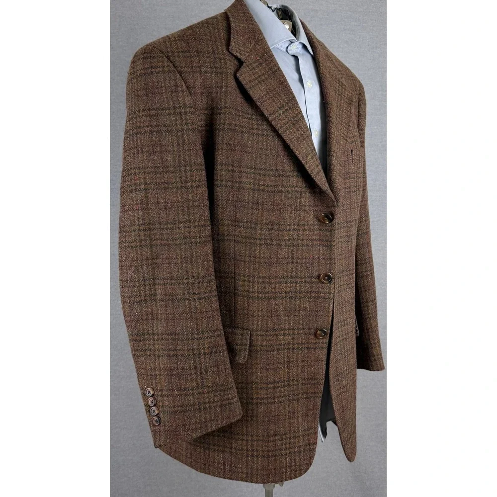 Tommy Hilfiger Mens 43R Brown Tweed Glen Plaid 3-Button Blazer Sport Coat USA